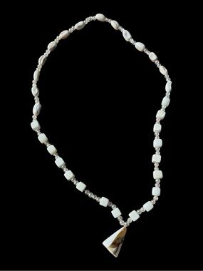 Beach Shell Beaded Necklace Cone Shell Pendant White Coastal Boho